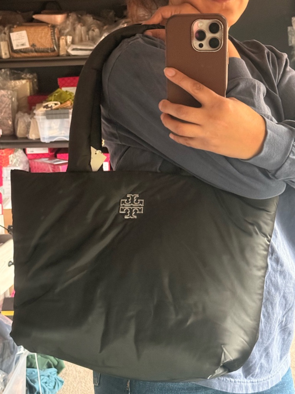 Tory Burch Britten puffy nylon tote Black - Picture 8 of 8